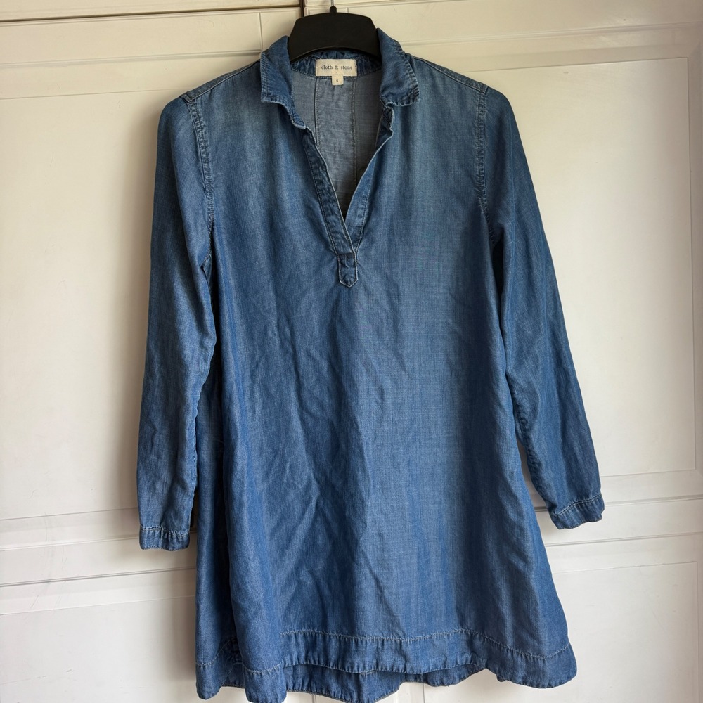 Cloth‎ & Stone Denim Tunic Dress Long Sleeve Casual Collared Womens Small